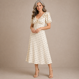 Letícia | Vestido Midi de Bolinhas com Folhos