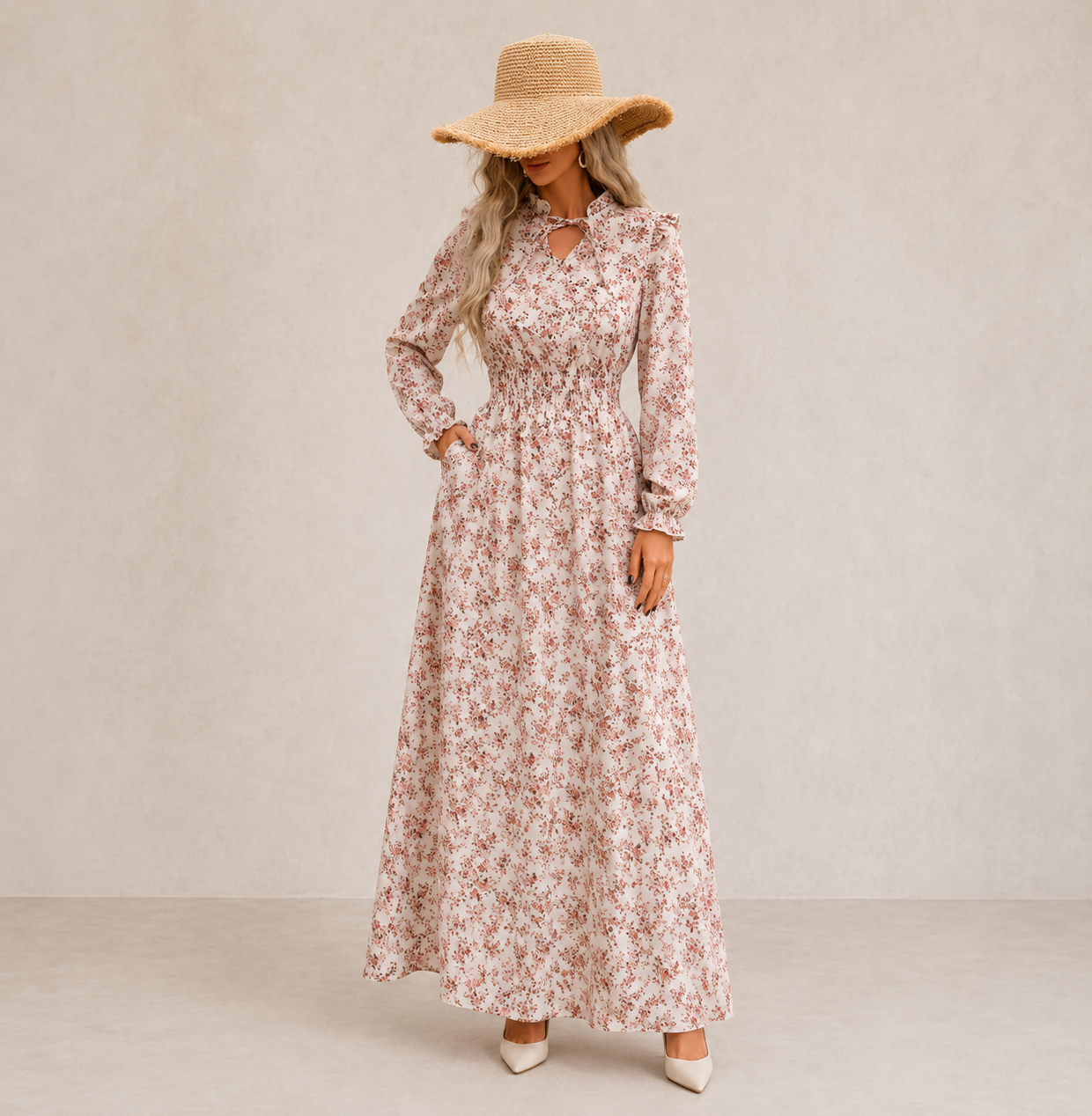 Mara | Vestido Maxi Romântico de Manga Comprida