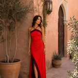 Vestido longo halter com abertura