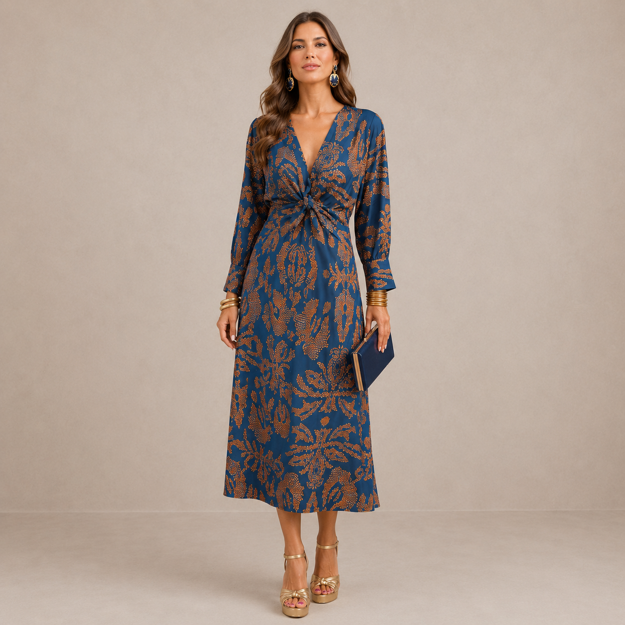 Juliana | Vestido Midi com Decote em V e Cinto