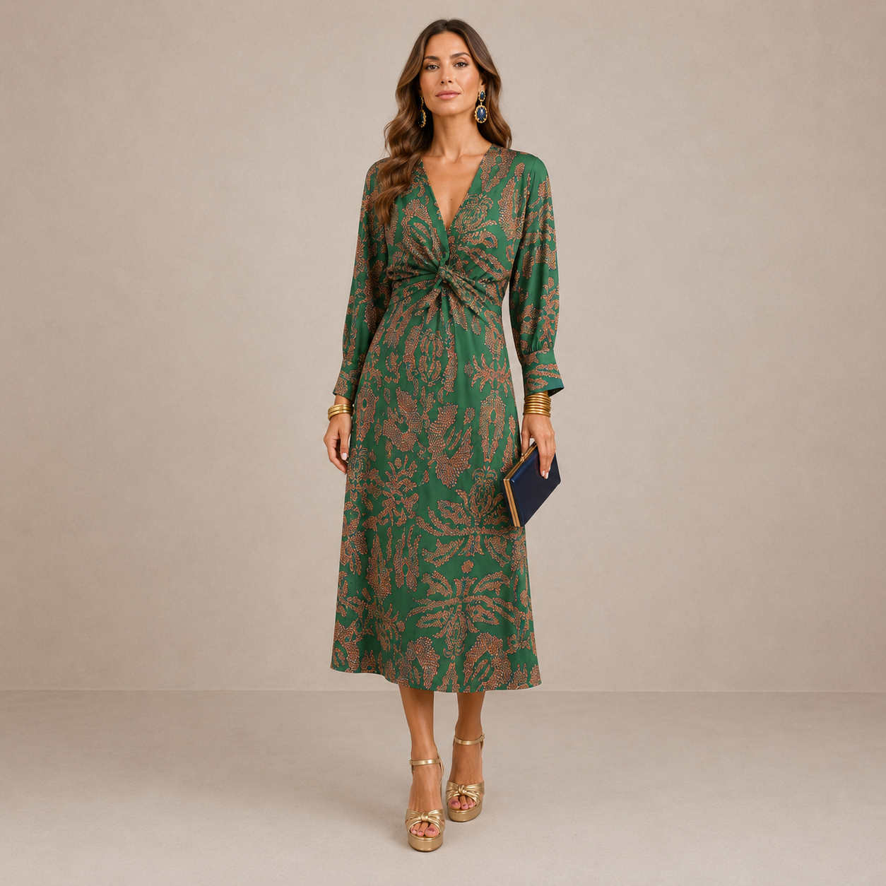 Juliana | Vestido Midi com Decote em V e Cinto