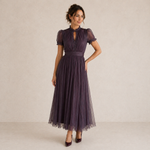 Alba | Vestido Midi Plissado com Mangas Balão