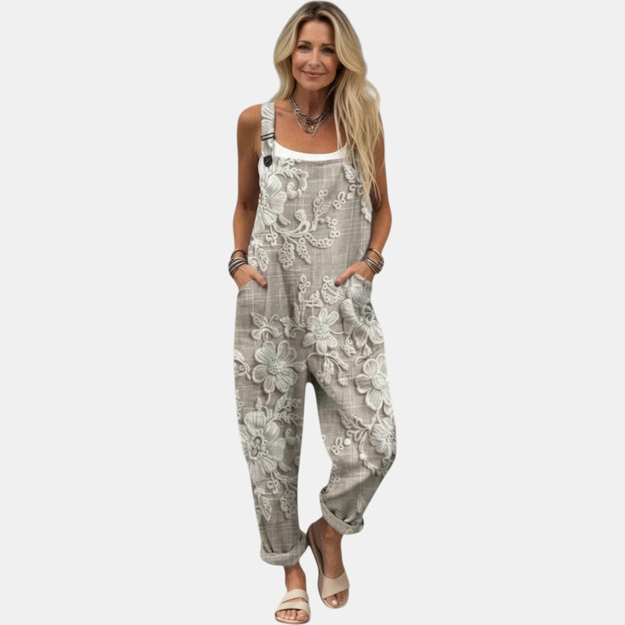 Clara - Calça Jardineira Estampada Confortável