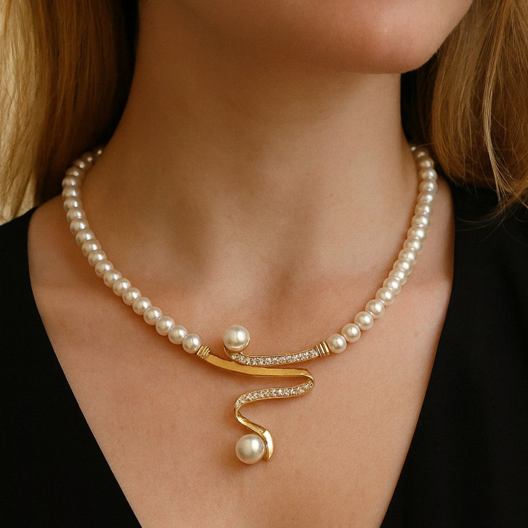 Conjunto de Joias com Pérolas e Onda