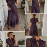 Alba | Vestido Midi Plissado com Mangas Balão