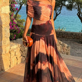 Vestido com Estampado Laranja e Castanho