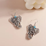 Boucles d'oreilles pendantes éléphant vintage argent style bohème