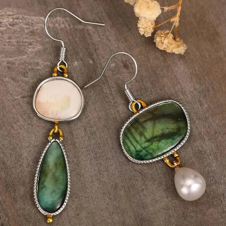 Brincos Pedras Verde e Branco