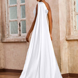 Daniela | Vestido comprido de um ombro só sem mangas com racha alta