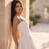 Vestido midi com corpete e saia fluida