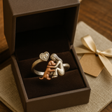 Bague Chien Faite Main en Argent Sterling 925 avec Zirconium Cœur – Taille Ajustable