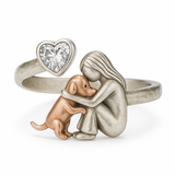 Bague Chien Faite Main en Argent Sterling 925 avec Zirconium Cœur – Taille Ajustable