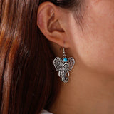 Boucles d'oreilles pendantes éléphant vintage argent style bohème