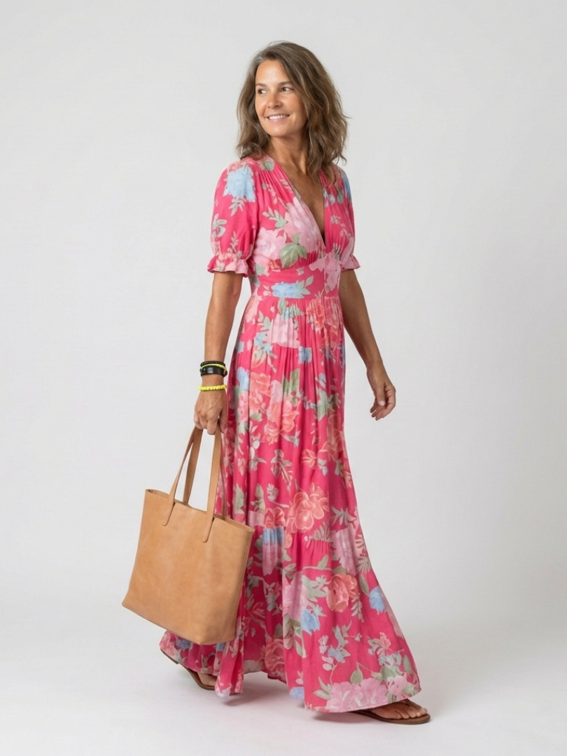 Yara | Vestido Maxi Floral com Decote em V