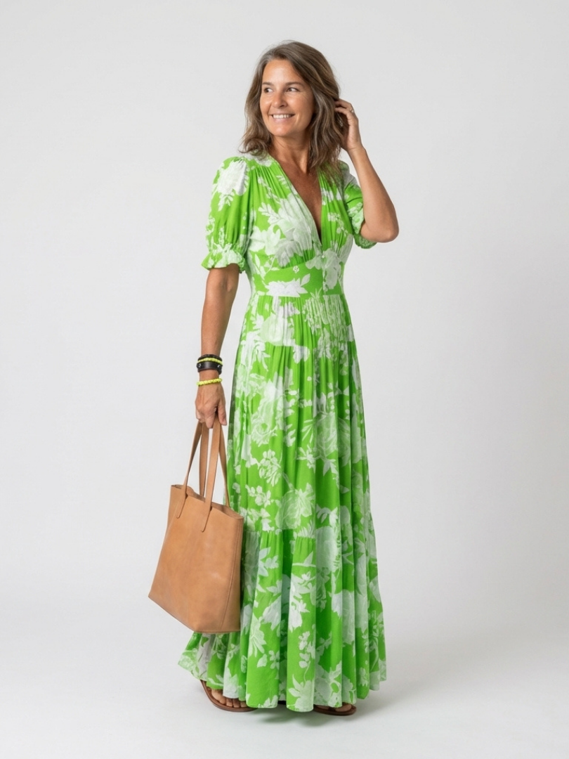 Yara | Vestido Maxi Floral com Decote em V