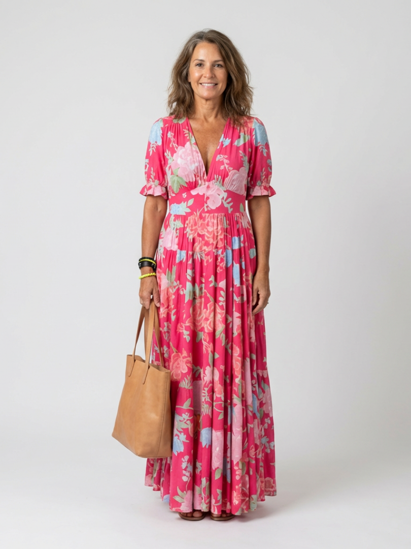Yara | Vestido Maxi Floral com Decote em V