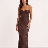 Vestido longo bordado com alças