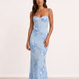 Vestido longo bordado com alças