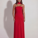 Vestido longo tomara que caia com abertura