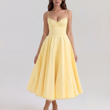 Vestido midi com corpete e saia ampla