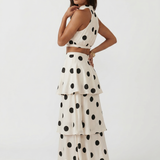 Conjunto de top e saia longa de bolinhas