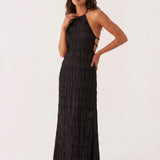 Vestido longo halter com textura plissada