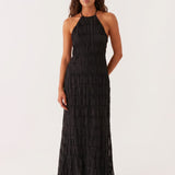 Vestido longo halter com textura plissada