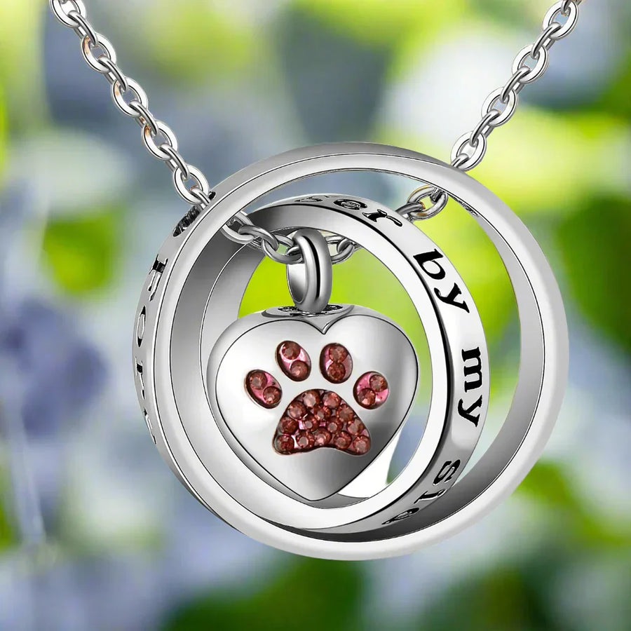 « Plus à mes côtés, pour toujours dans mon cœur » – Collier Urne Patte en Acier Inoxydable