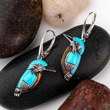 Boucles d'oreilles émaillées colibri bleu