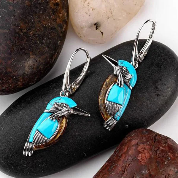 Boucles d'oreilles émaillées colibri bleu