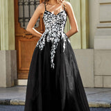 Benedita | Vestido comprido em tule com top em renda aplicada