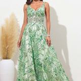 Beatriz | Vestido comprido transparente com duplo decote em V sem mangas