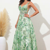 Beatriz | Vestido comprido transparente com duplo decote em V sem mangas