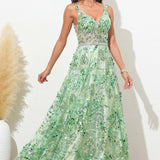 Beatriz | Vestido comprido transparente com duplo decote em V sem mangas
