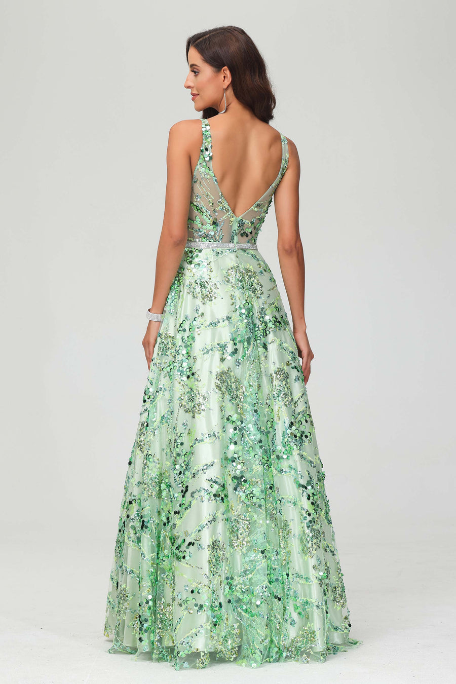 Beatriz | Vestido comprido transparente com duplo decote em V sem mangas