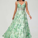 Beatriz | Vestido comprido transparente com duplo decote em V sem mangas