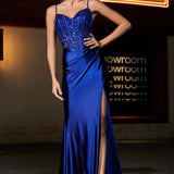 Gabriela | Vestido em cetim transparente com tubinho em renda com racha