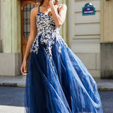 Benedita | Vestido comprido em tule com top em renda aplicada