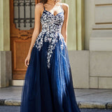 Benedita | Vestido comprido em tule com top em renda aplicada