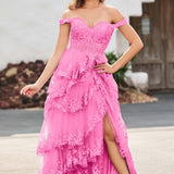 Palmira | Vestido em tule com folhos com ombros descobertos