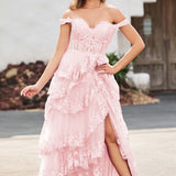 Palmira | Vestido em tule com folhos com ombros descobertos