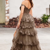 Palmira | Vestido em tule com folhos com ombros descobertos