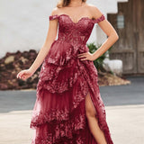 Palmira | Vestido em tule com folhos com ombros descobertos