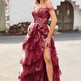 Palmira | Vestido em tule com folhos com ombros descobertos
