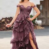 Palmira | Vestido em tule com folhos com ombros descobertos