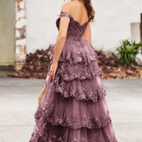 Palmira | Vestido em tule com folhos com ombros descobertos