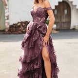 Palmira | Vestido em tule com folhos com ombros descobertos
