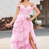 Palmira | Vestido em tule com folhos com ombros descobertos
