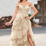 Palmira | Vestido em tule com folhos com ombros descobertos