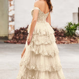 Palmira | Vestido em tule com folhos com ombros descobertos